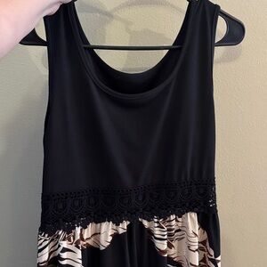 Black and Brown Sleeveless Dress with Lace Detail